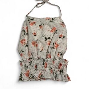 Forever 21 Halter Top Women Small White Floral backless